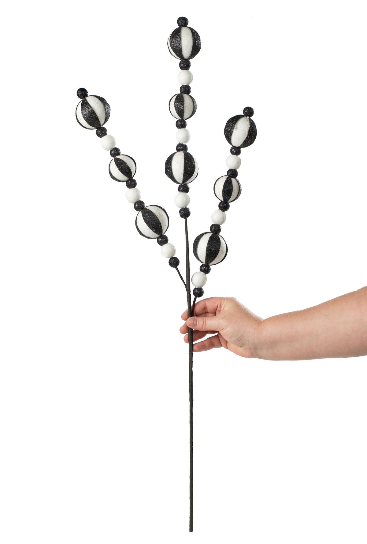 32" Glitter Stripe Ball Spray: Black & White Lifestyle Photo
