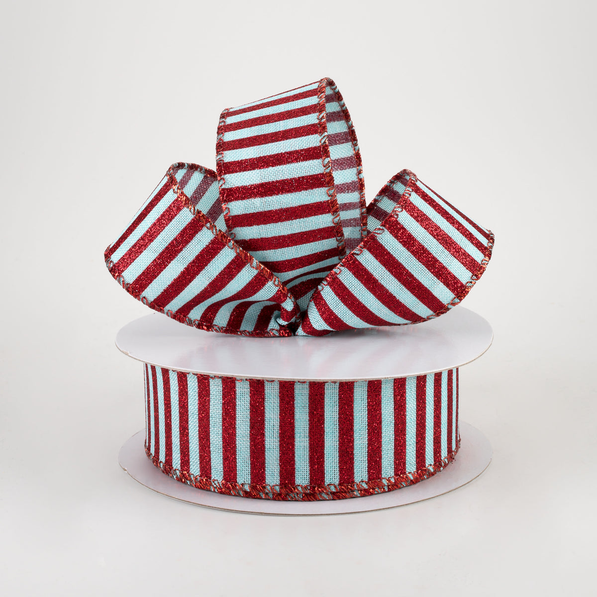 1.5" Glitter Stripe Canvas Ribbon: Ice Blue & Red (10 Yards) Lifestyle Photo