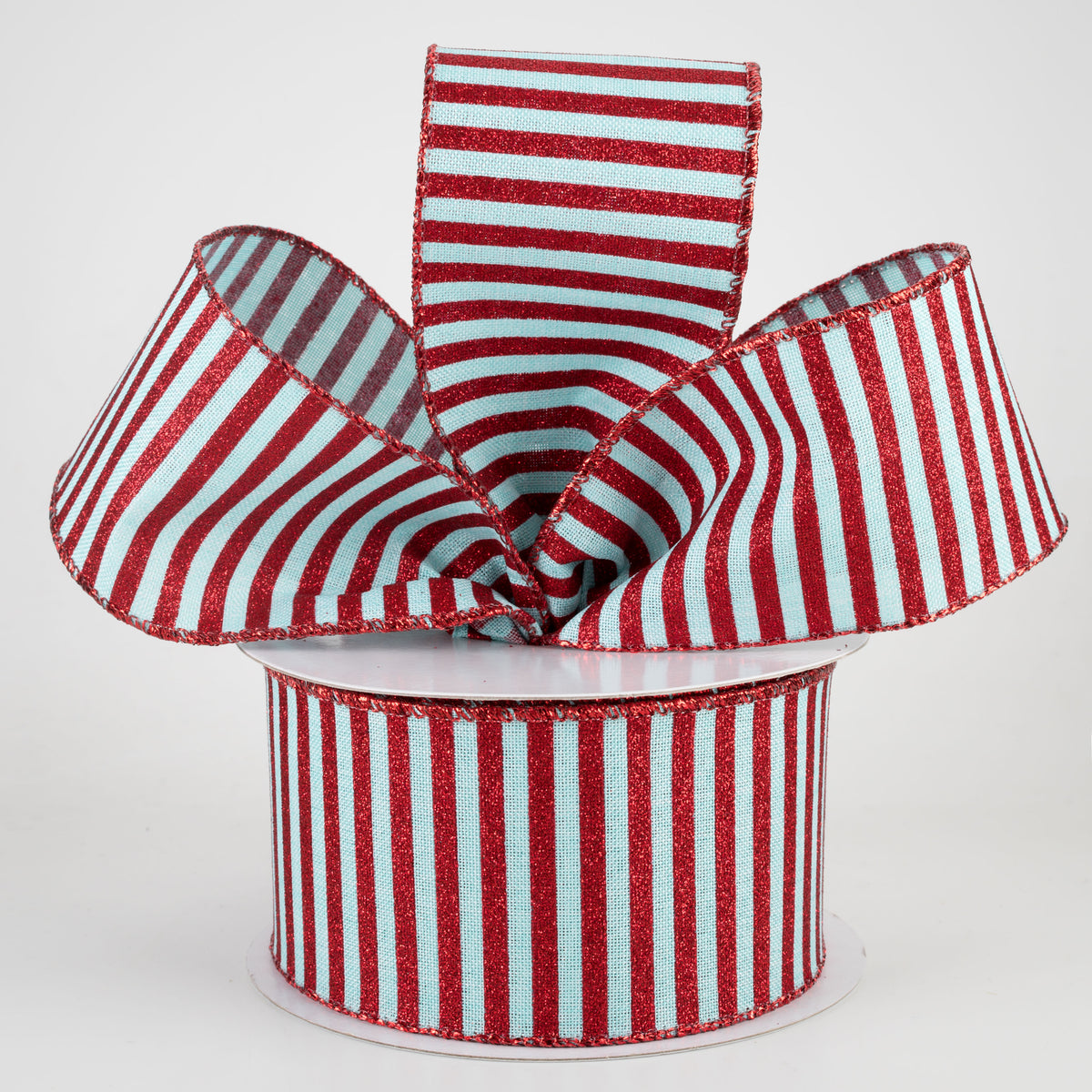 2.5" Glitter Stripe Canvas Ribbon: Ice Blue & Red (10 Yards) Lifestyle Photo