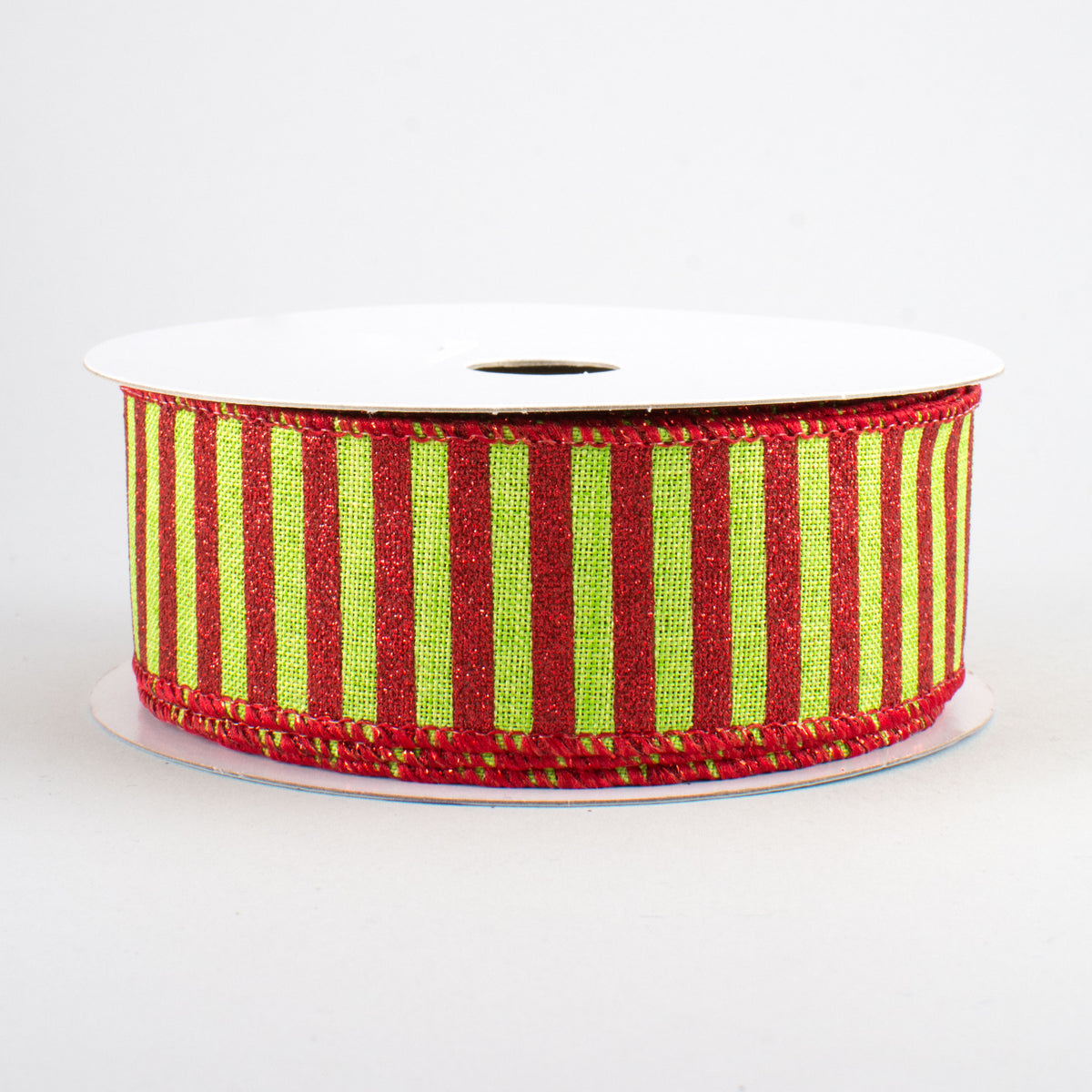 1.5" Glitter Stripe Canvas Ribbon: Lime & Red (10 Yards)