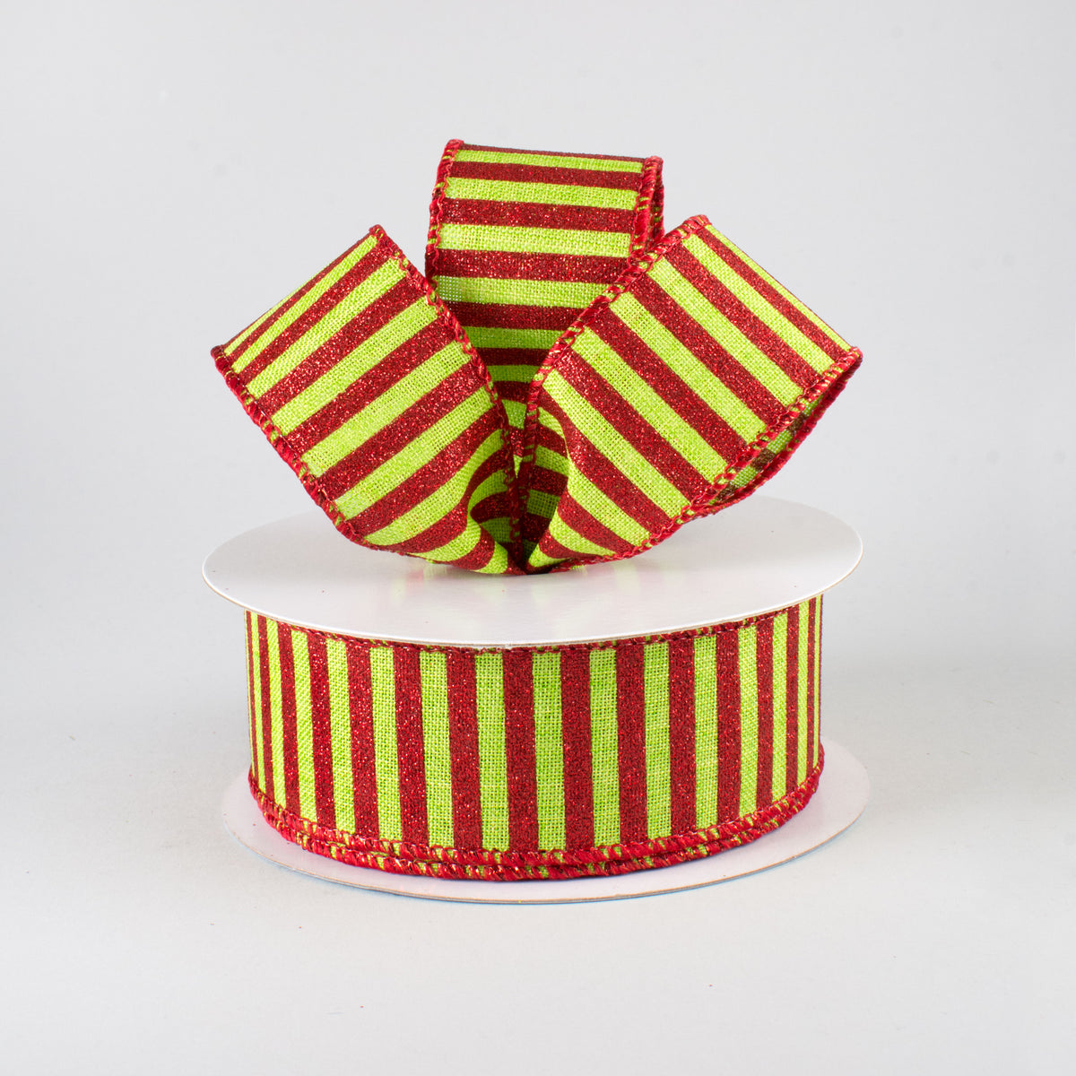 1.5" Glitter Stripe Canvas Ribbon: Lime & Red (10 Yards) Lifestyle Photo