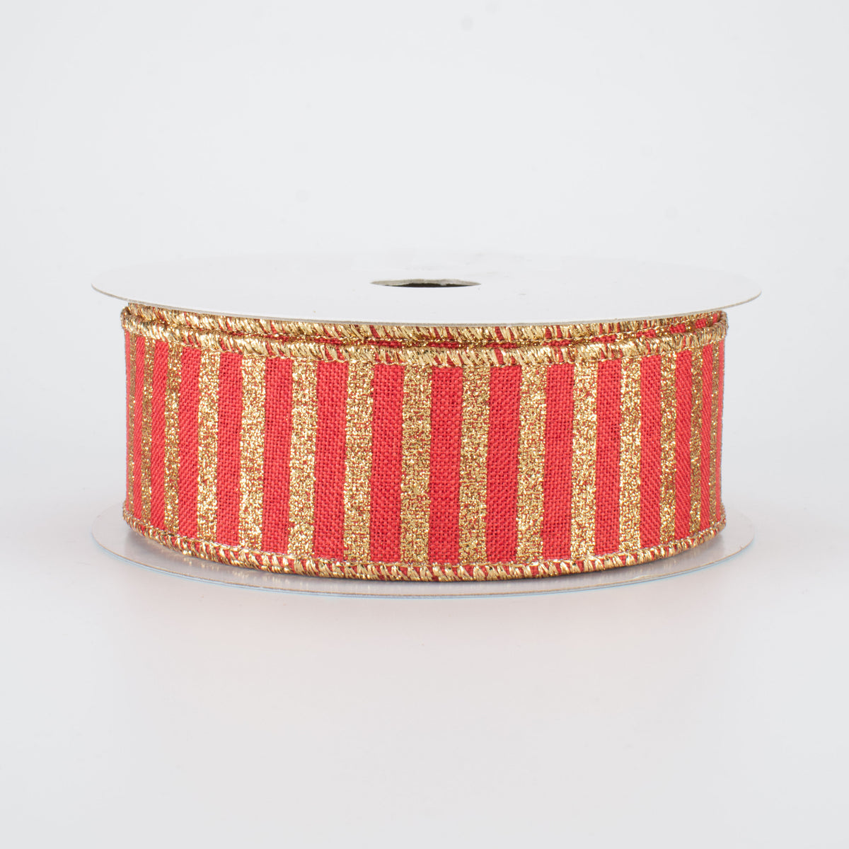 1.5" Glitter Stripe Canvas Ribbon: Red & Gold (10 Yards)