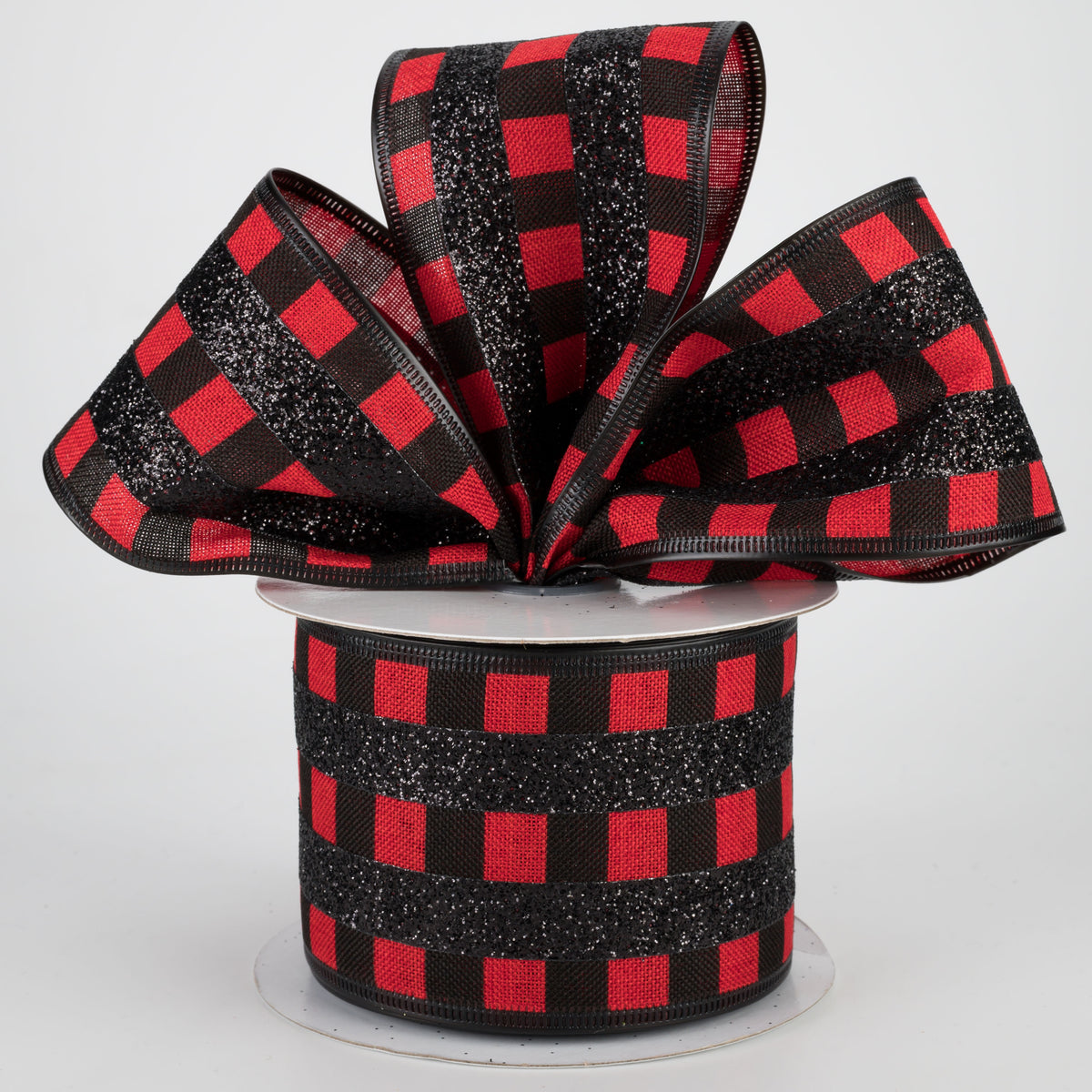 2.5" Glitter Stripes On Satin Ribbon: Black & Red (10 Yards) Lifestyle Photo