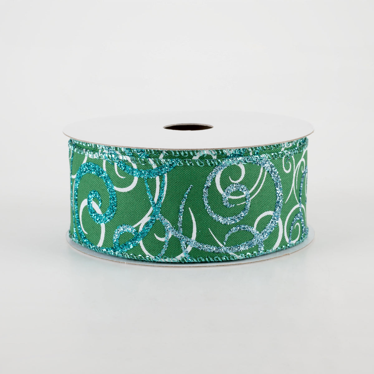 1.5" Glitter Swirls Ribbon: Green, White, Aqua, Blue (10 Yards)