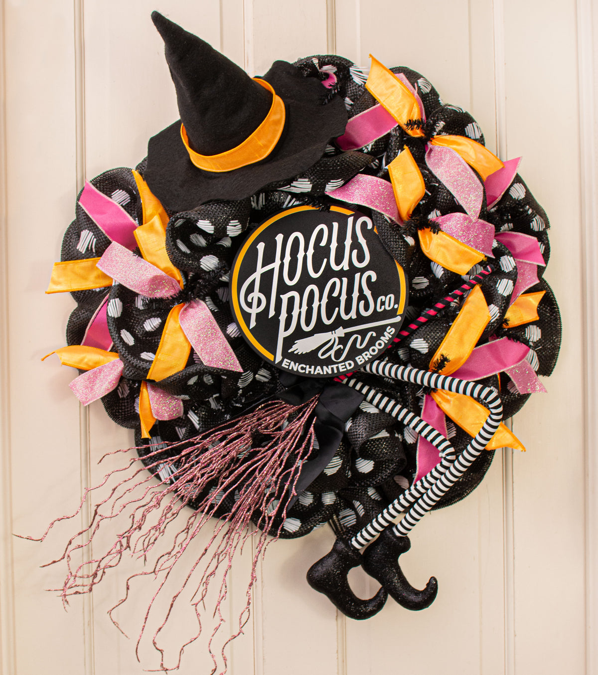 24" Glitter Twig Broom: Fuchsia & Black Lifestyle Photo