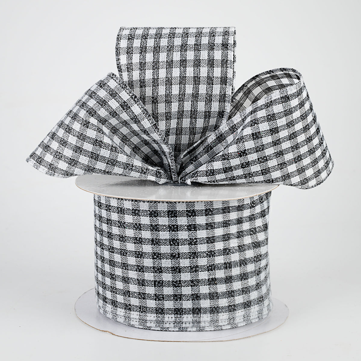 2.5" Glitter Woven Gingham Check Ribbon: Black (10 Yards) Lifestyle Photo