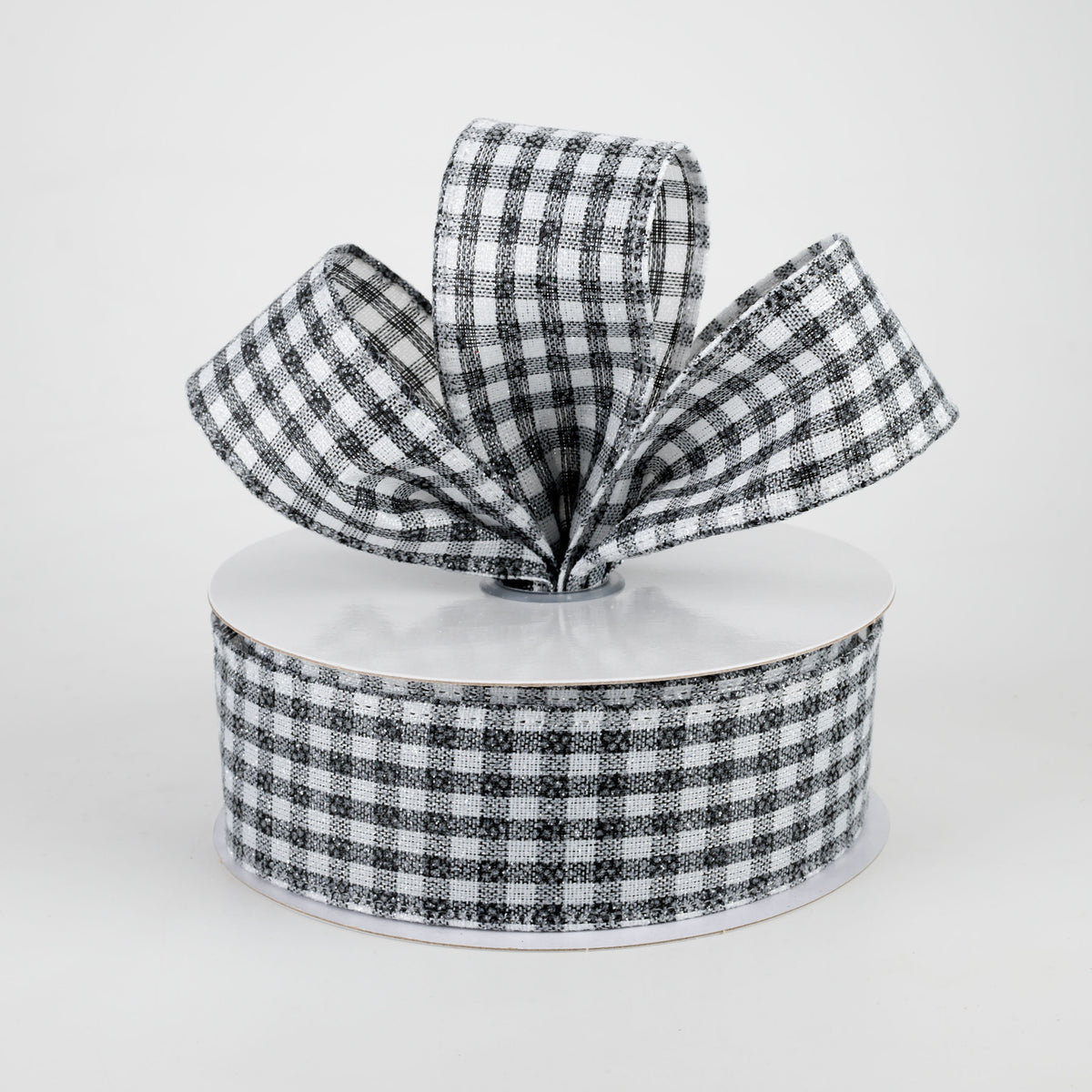 1.5" Glitter Woven Gingham Check Ribbon: Black (10 Yards) Lifestyle Photo
