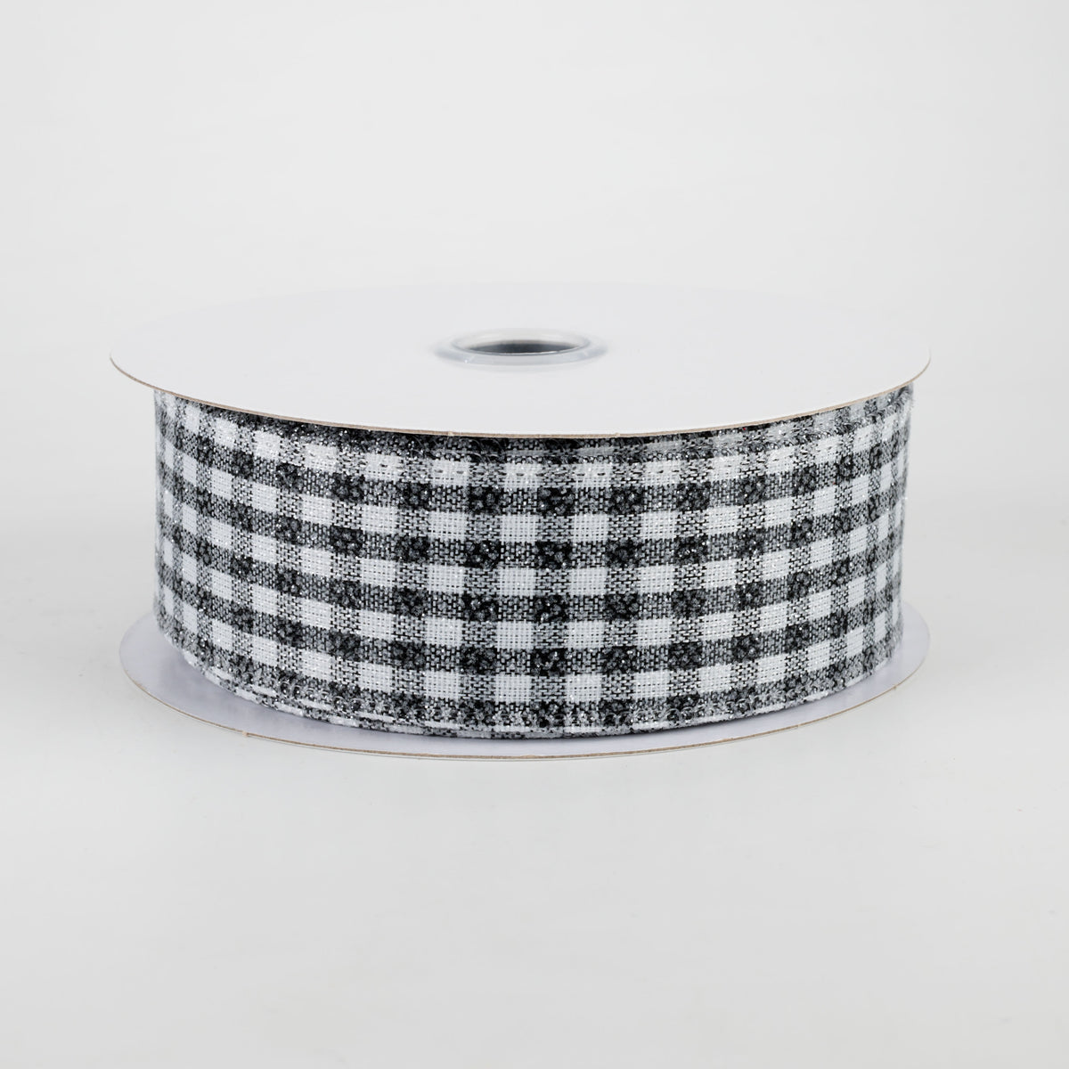 1.5" Glitter Woven Gingham Check Ribbon: Black (10 Yards)