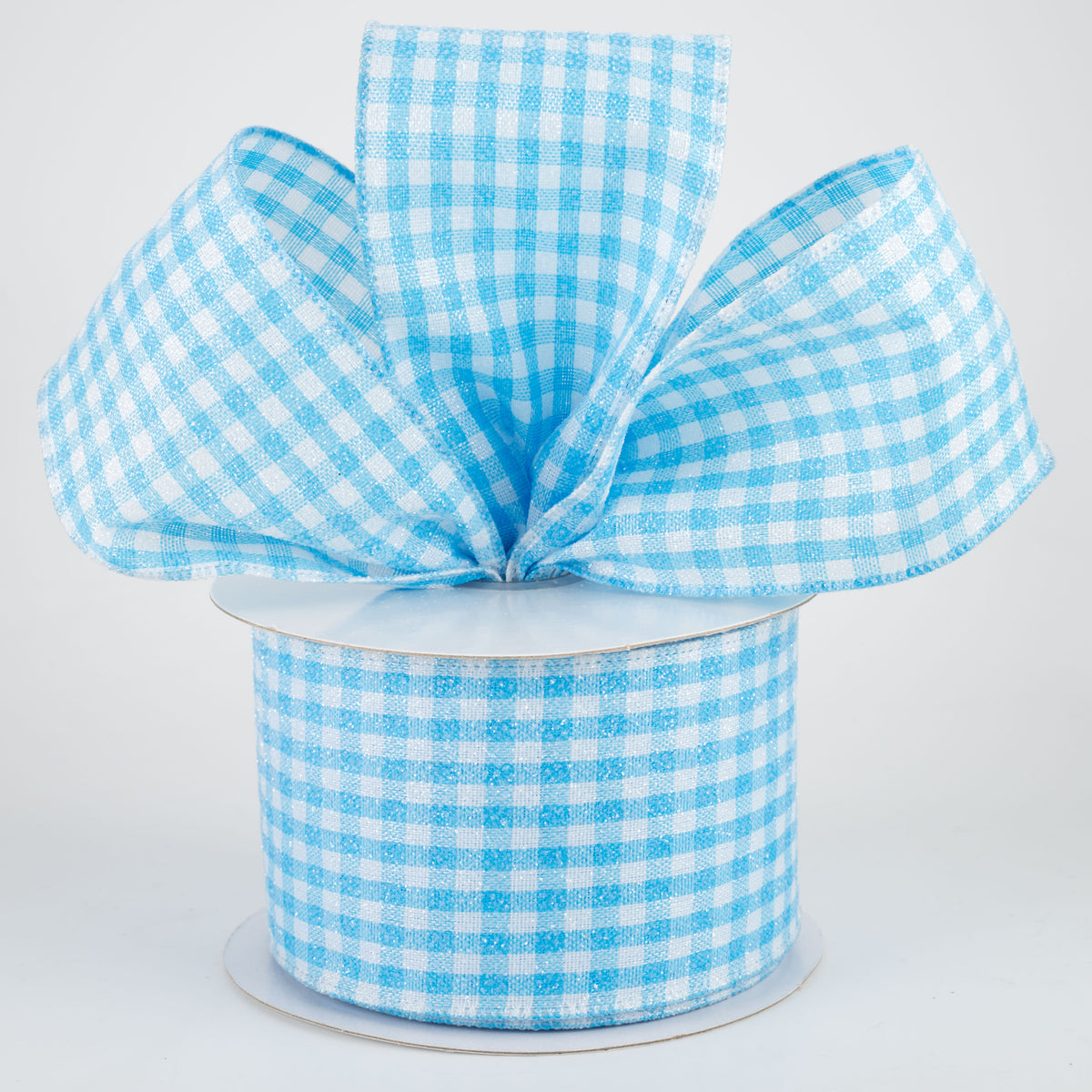 2.5" Glitter Woven Gingham Check Ribbon: Blue (10 Yards) Lifestyle Photo