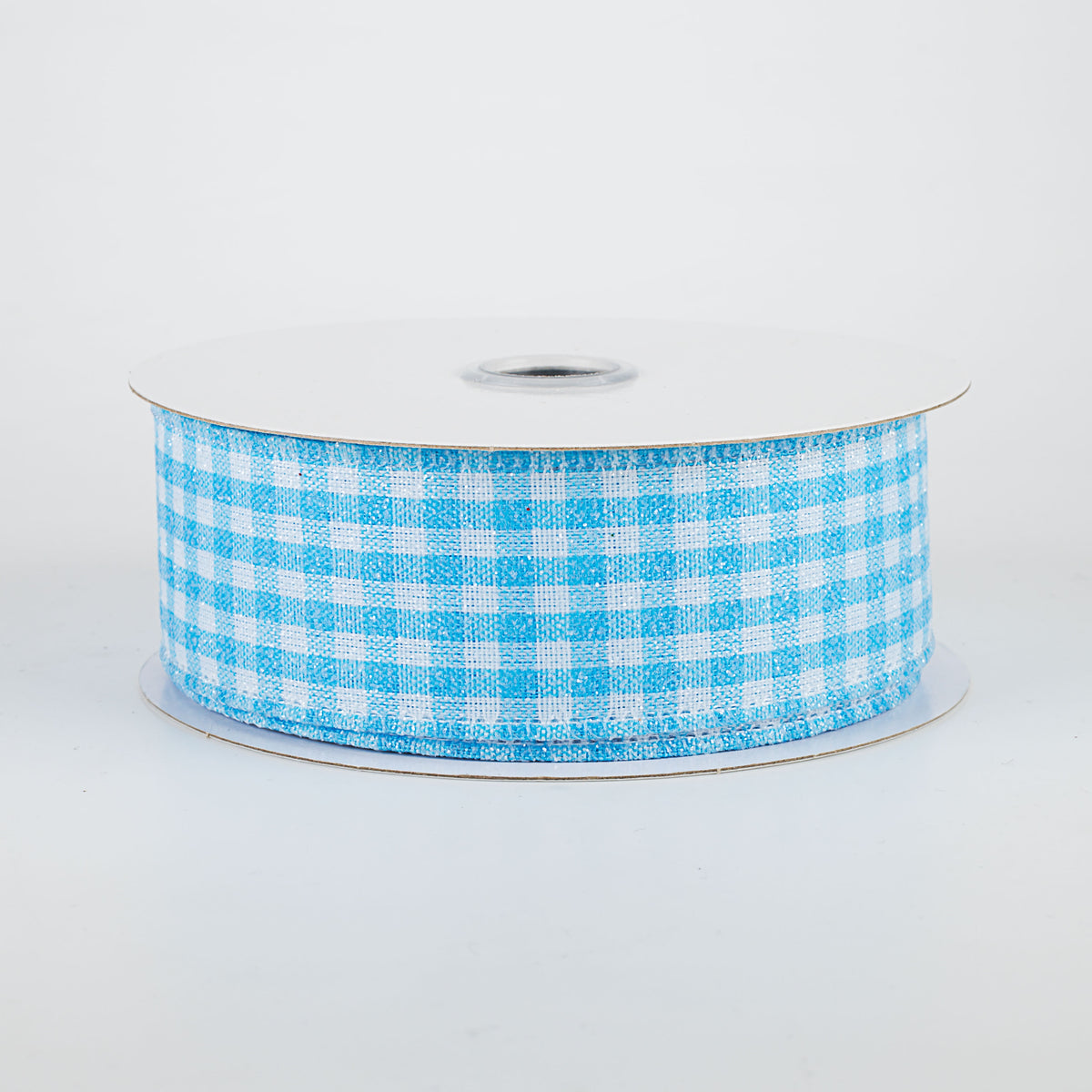 1.5" Glitter Woven Gingham Check Ribbon: Blue (10 Yards)