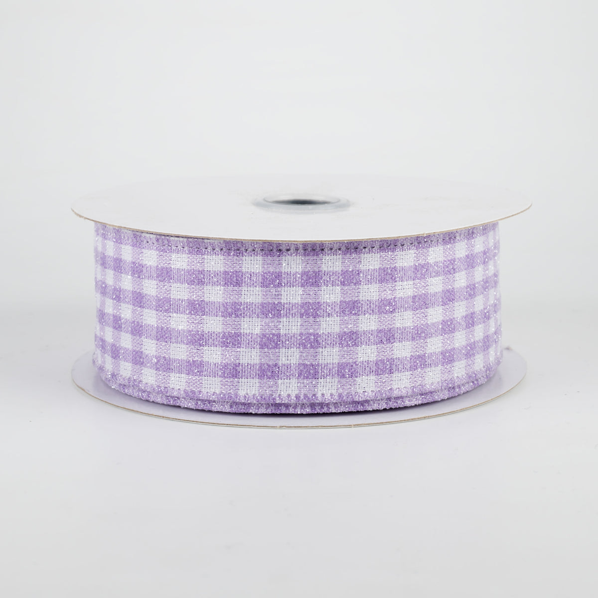1.5" Glitter Woven Gingham Check Ribbon: Lavender (10 Yards)