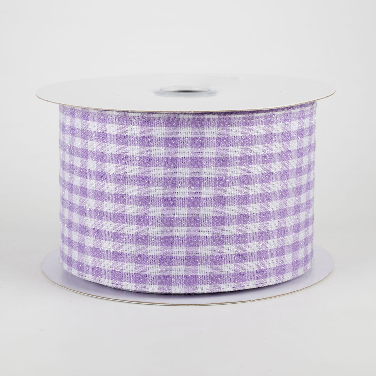 2.5" Glitter Woven Gingham Check Ribbon: Lavender (10 Yards)