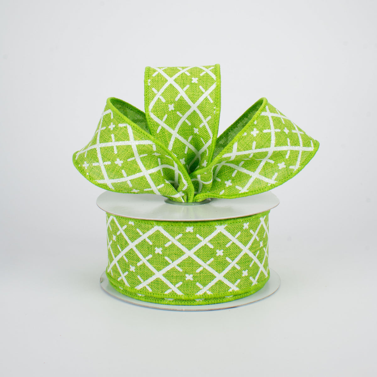 1.5" Glittered Argyle Ribbon: Fresh Green & White (10 Yards) Lifestyle Photo