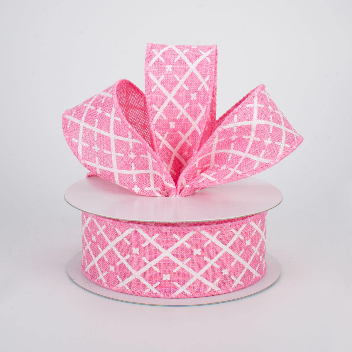 1.5" Glittered Argyle Ribbon: Pink & White (10 Yards) Lifestyle Photo
