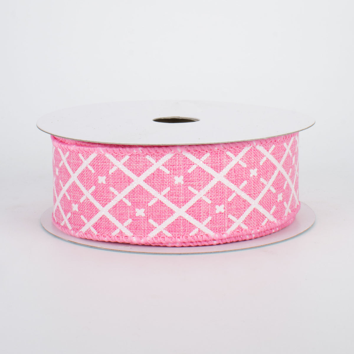 1.5" Glittered Argyle Ribbon: Pink & White (10 Yards)