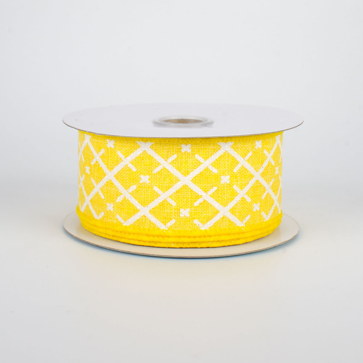 1.5" Glittered Argyle Ribbon: Yellow & White (10 Yards)