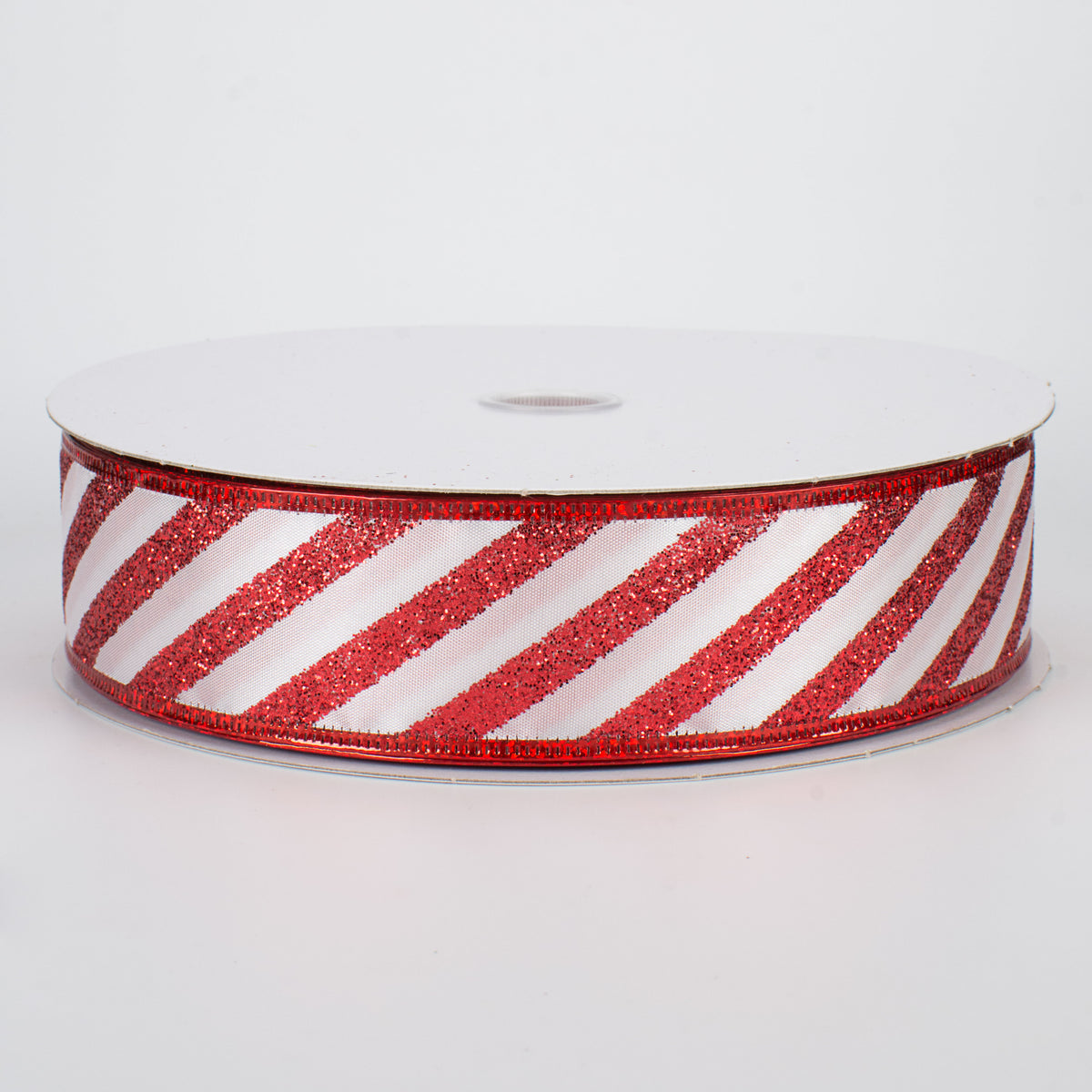 1.5" Glittered Candy Cane Stripes Ribbon (50 Yards)
