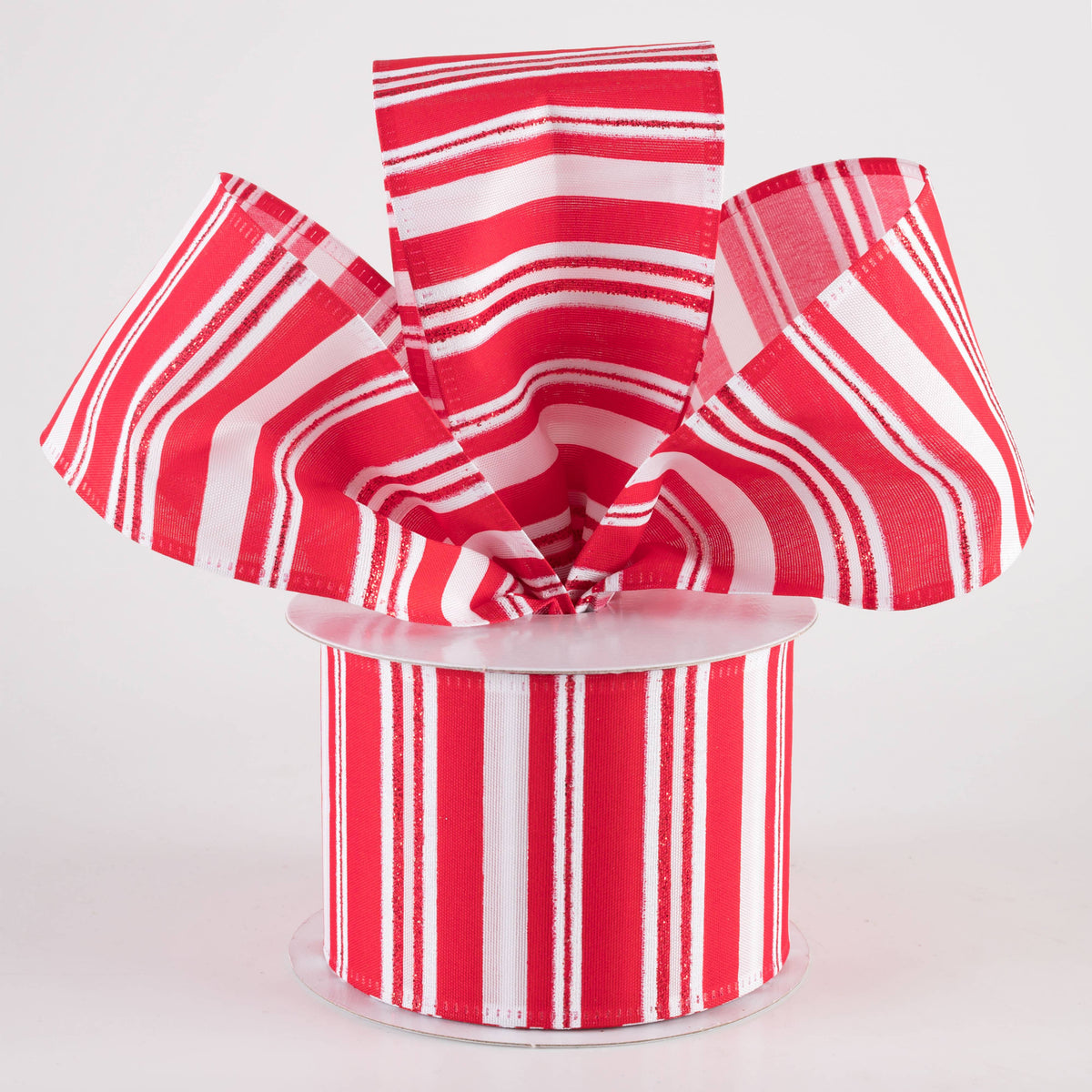 2.5" Glittered Candy Stripes Ribbon: Red & White (10 Yards) Lifestyle Photo