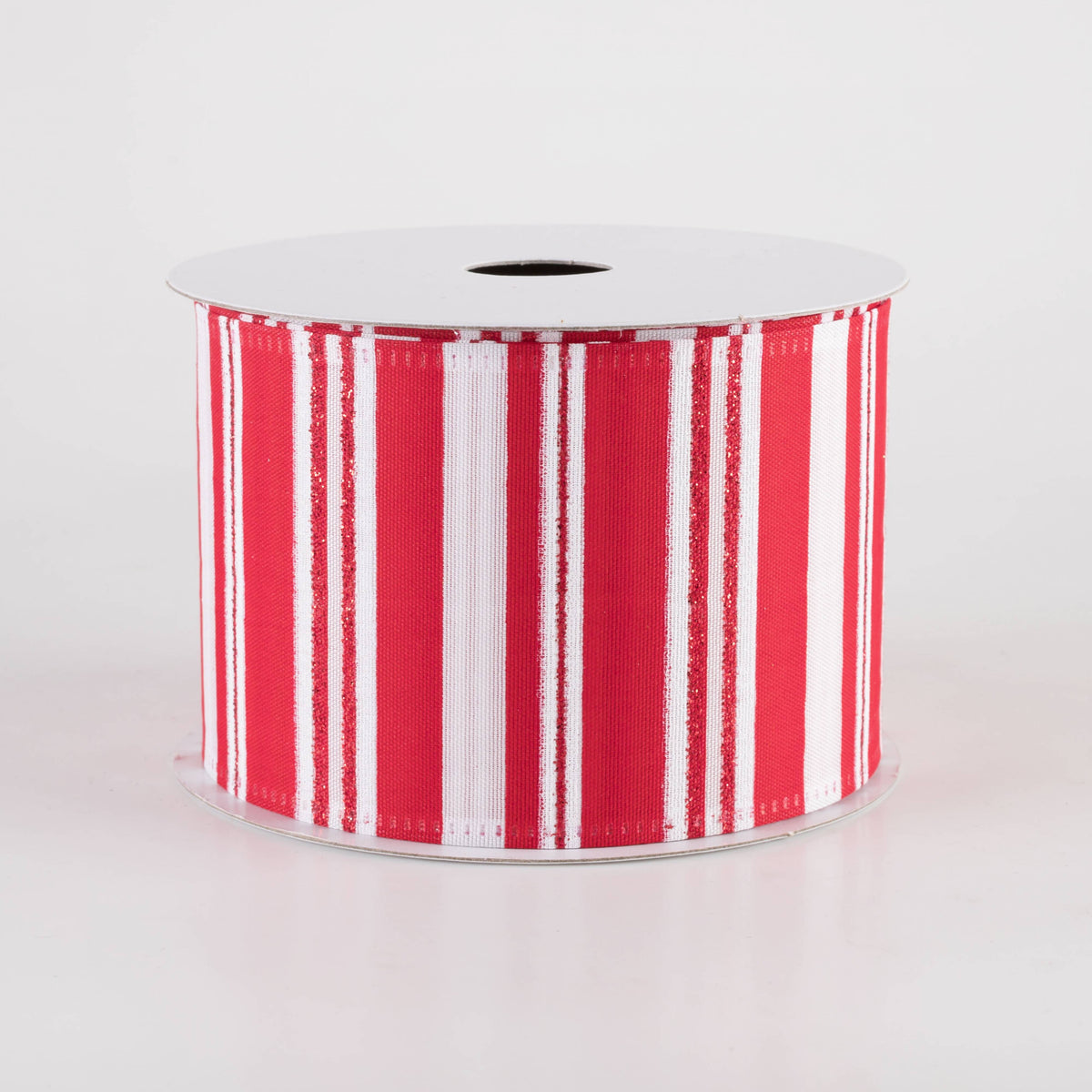 2.5" Glittered Candy Stripes Ribbon: Red & White (10 Yards) Item Number: 76418-40-12