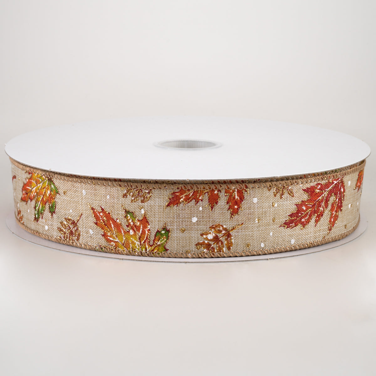 1.5" Glittered Fall Leaves & Snow Flurries Ribbon (50 Yards)