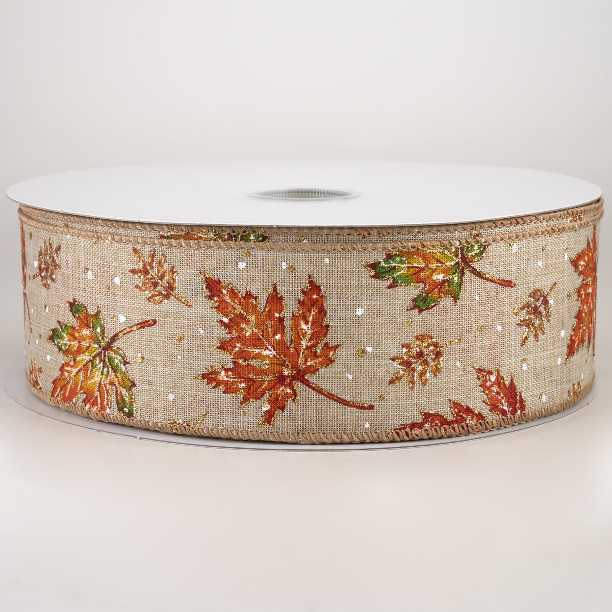 2.5" Glittered Fall Leaves & Snow Flurries Ribbon (50 Yards)