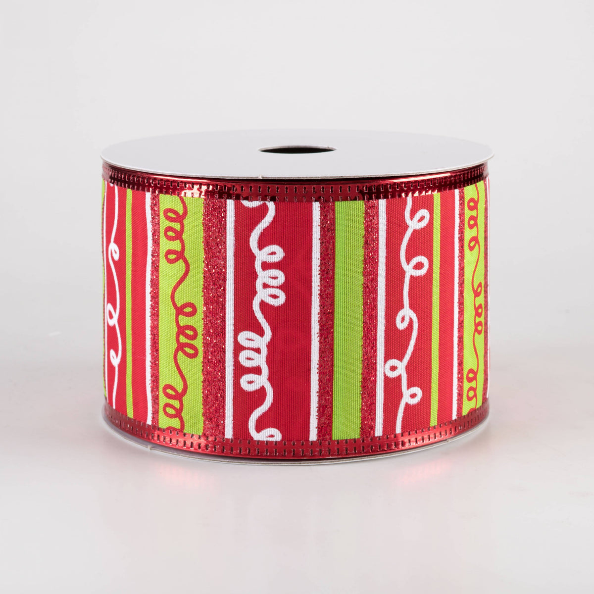 2.5" Glittered Loopy Stripes Ribbon: Red & Green (10 Yards) Item Number: 76413-40-29