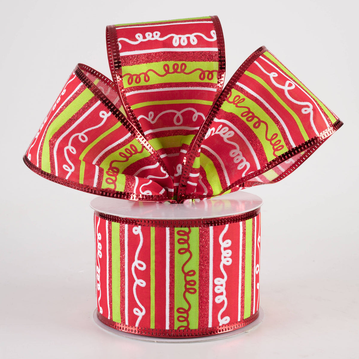 2.5" Glittered Loopy Stripes Ribbon: Red & Green (10 Yards) Lifestyle Photo