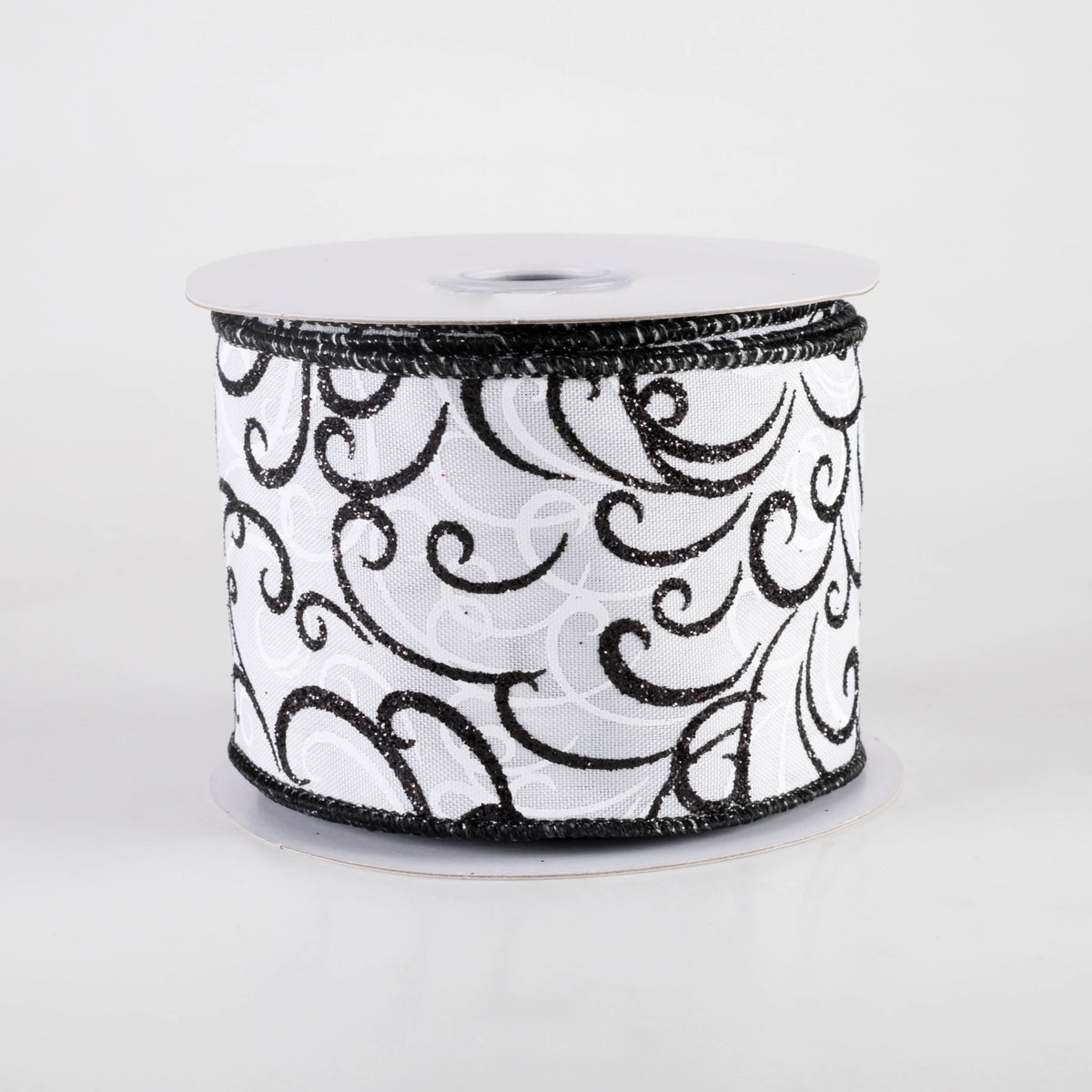 2.5" Glittered Multi Swirls Ribbon: Black on White (10 Yards) Item Number: RGF1323X6