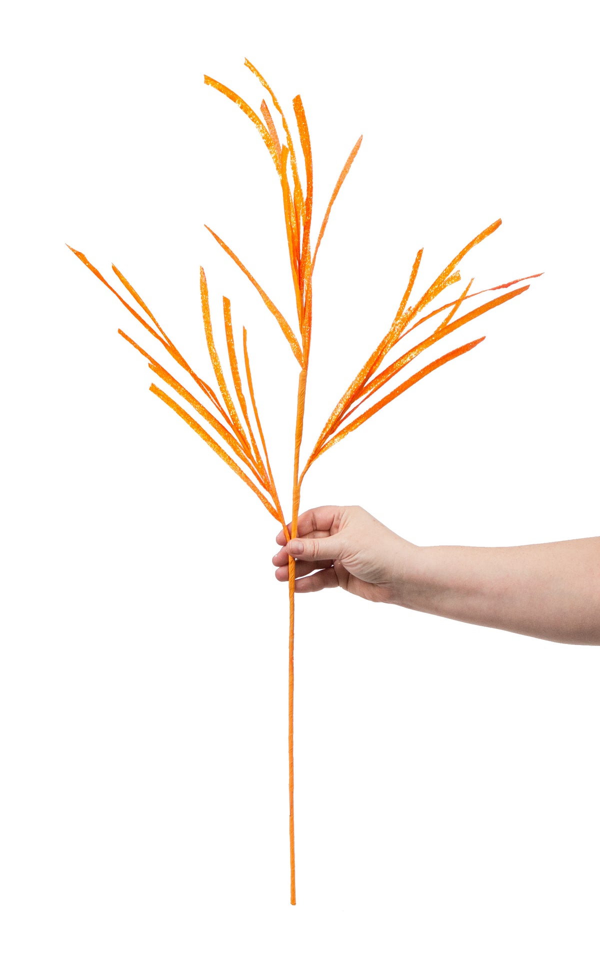 31" Glittered Paper Grass Spray: Bright Orange detail photo 3