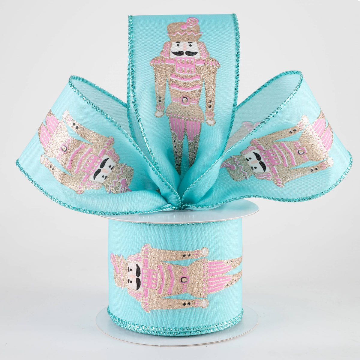 2.5" Glittered Pink Nutcracker Ribbon: Aqua Teal Blue (10 Yards) Lifestyle Photo