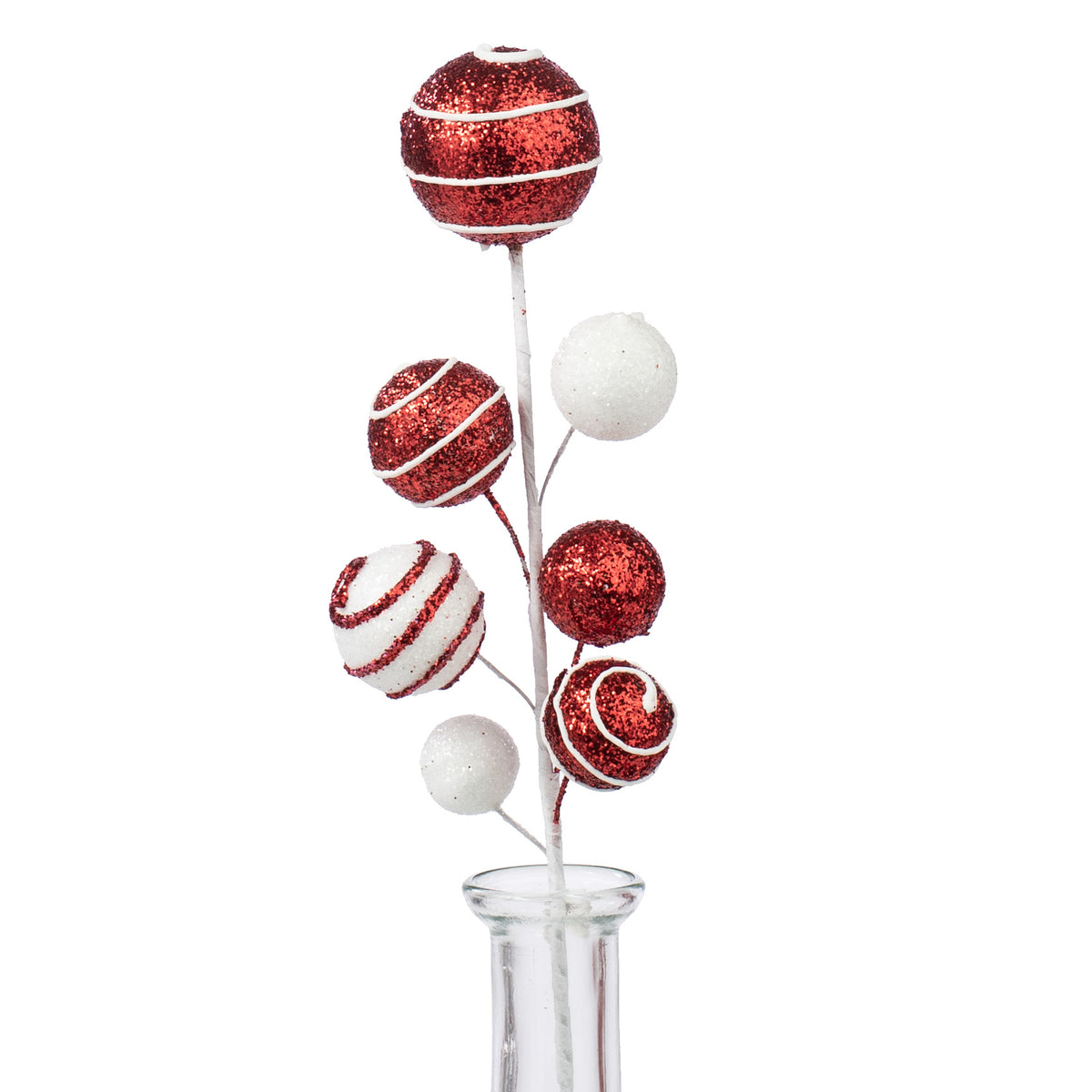 10" Glittered Stripe Ball Pick: Red & White Item Number: XP362046
