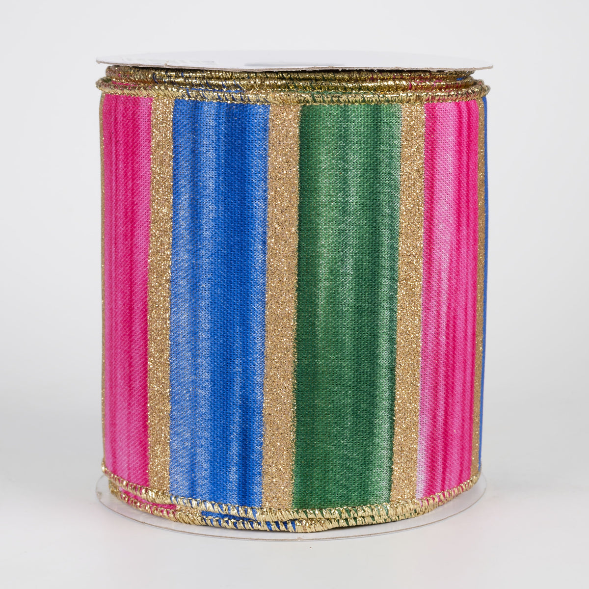 4" Glittered Watercolor Stripes Ribbon: Blue, Fuchsia, Green & Gold (10 Yards) Item Number: RGH1389RW