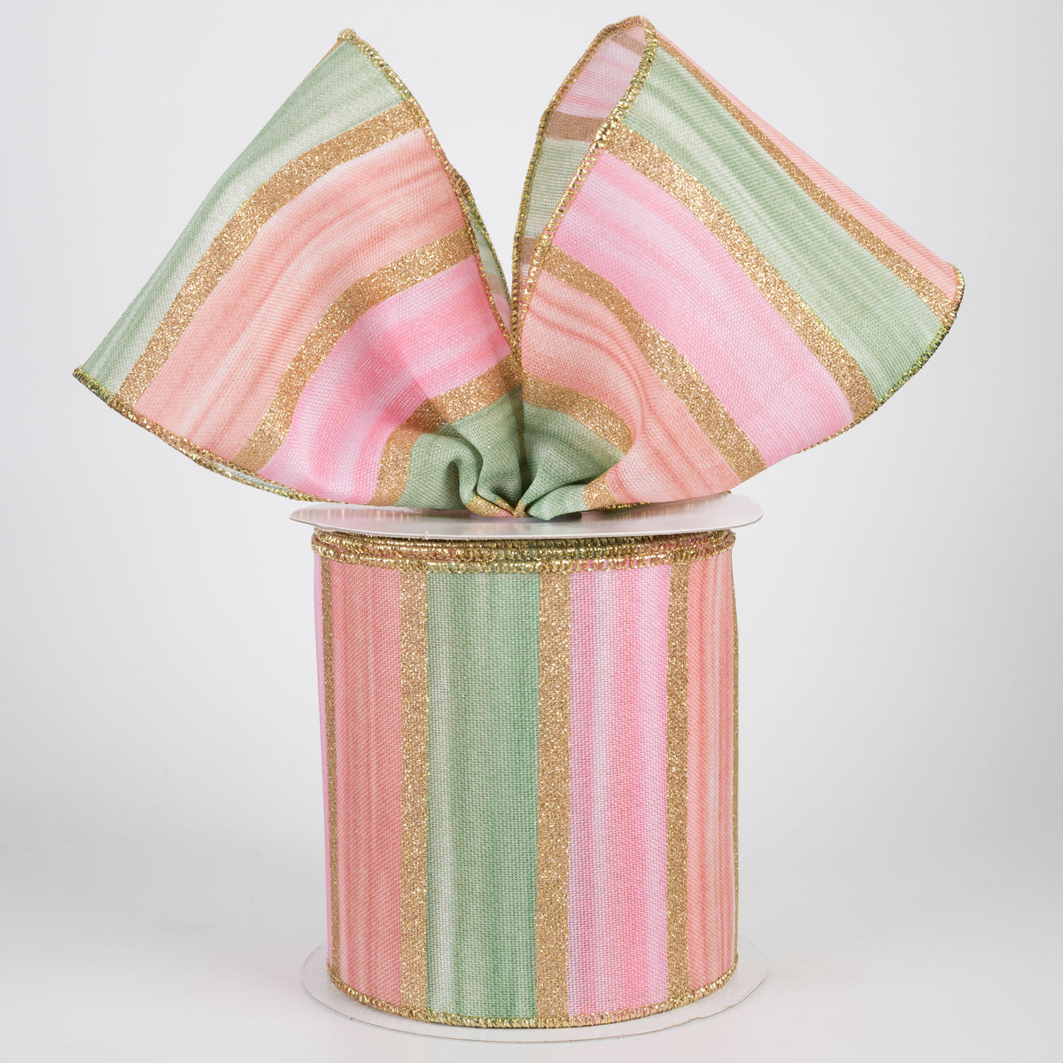 4" Glittered Watercolor Stripes Ribbon: Peach, Sage, Pink & Gold (10 Yards) Lifestyle Photo
