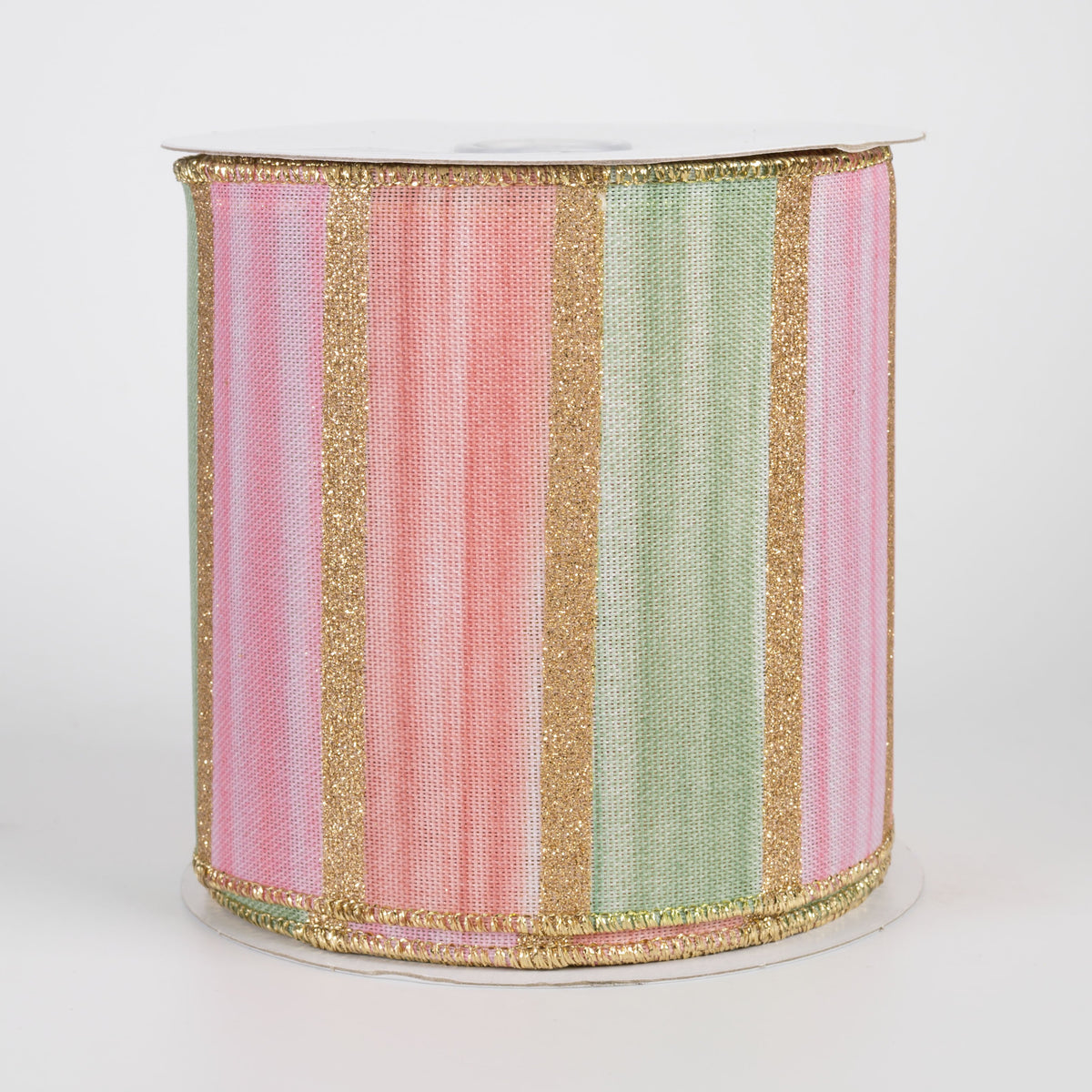 4" Glittered Watercolor Stripes Ribbon: Peach, Sage, Pink & Gold (10 Yards) Item Number: RGH1389MR