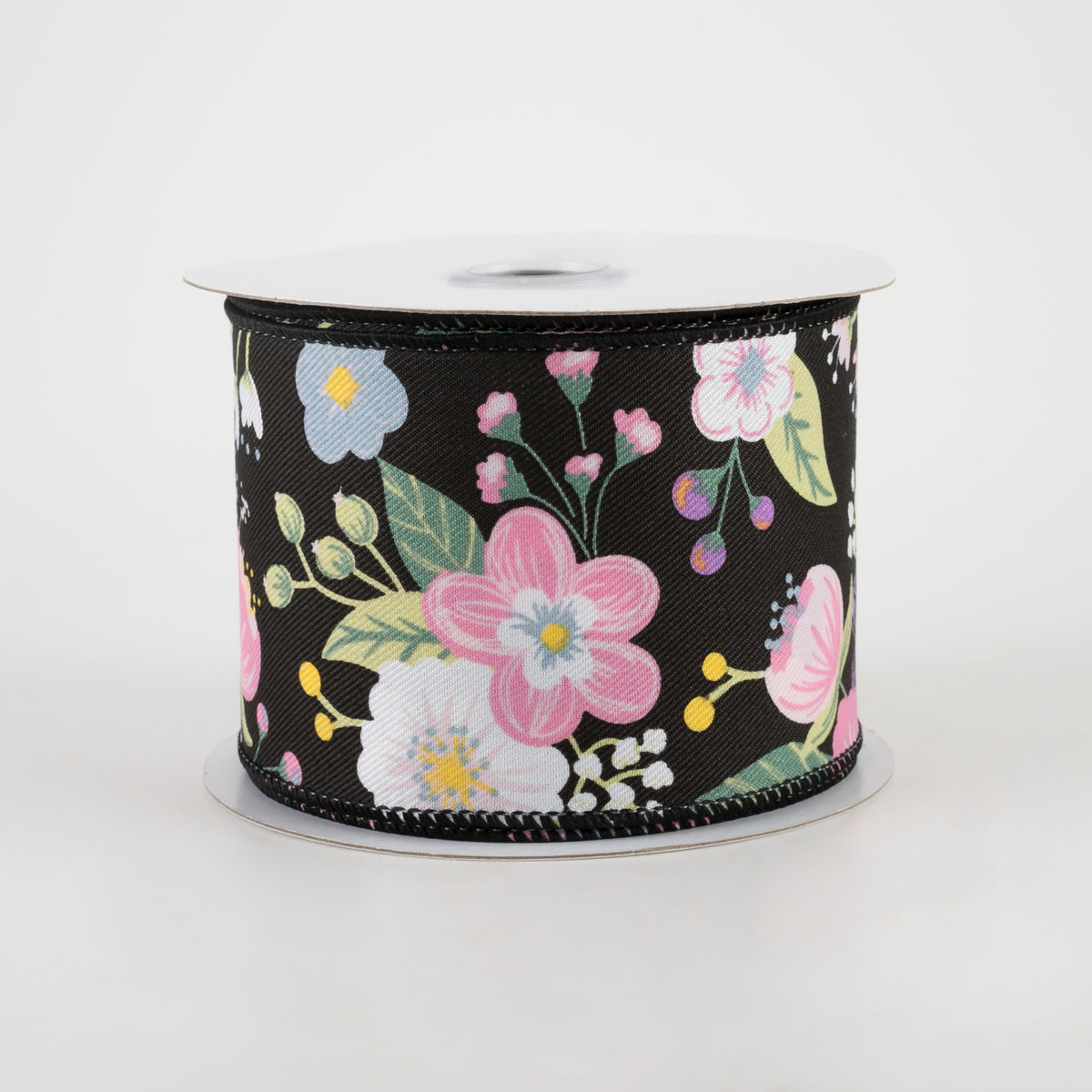 2.5" Graphic Florals Ribbon: Black, Pink, Blue, Green (10 Yards)