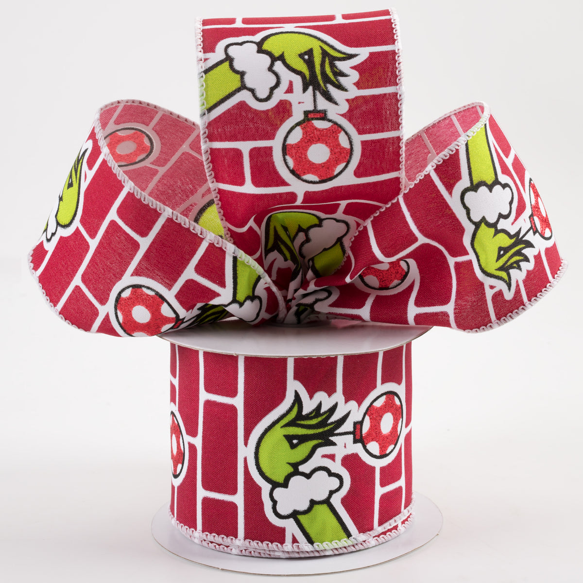 2.5" Green Monster Hand on Bricks Ribbon (10 Yards) Lifestyle Photo