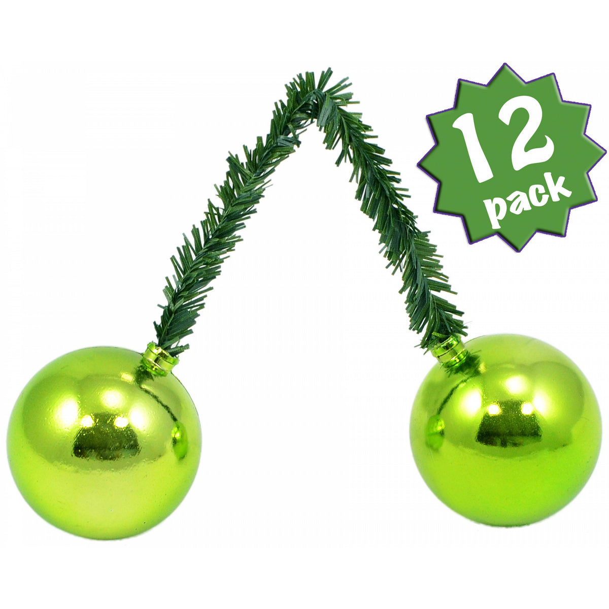 6" Green Tinsel Ties w/ 50mm Balls: Lime Green (Set of 12) Item Number: XX085137