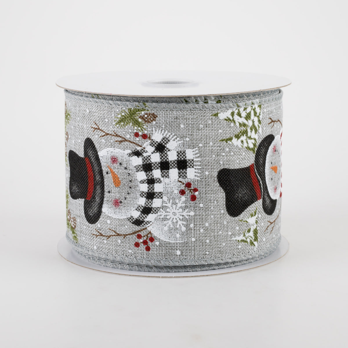 2.5" Grey Linen Snowman With Scarf Ribbon (10 Yards)