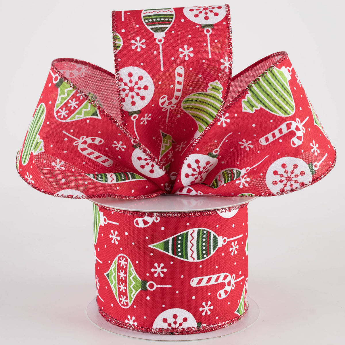2.5" Hanging Christmas Ornaments Ribbon: Green on Red (10 Yards) Lifestyle Photo