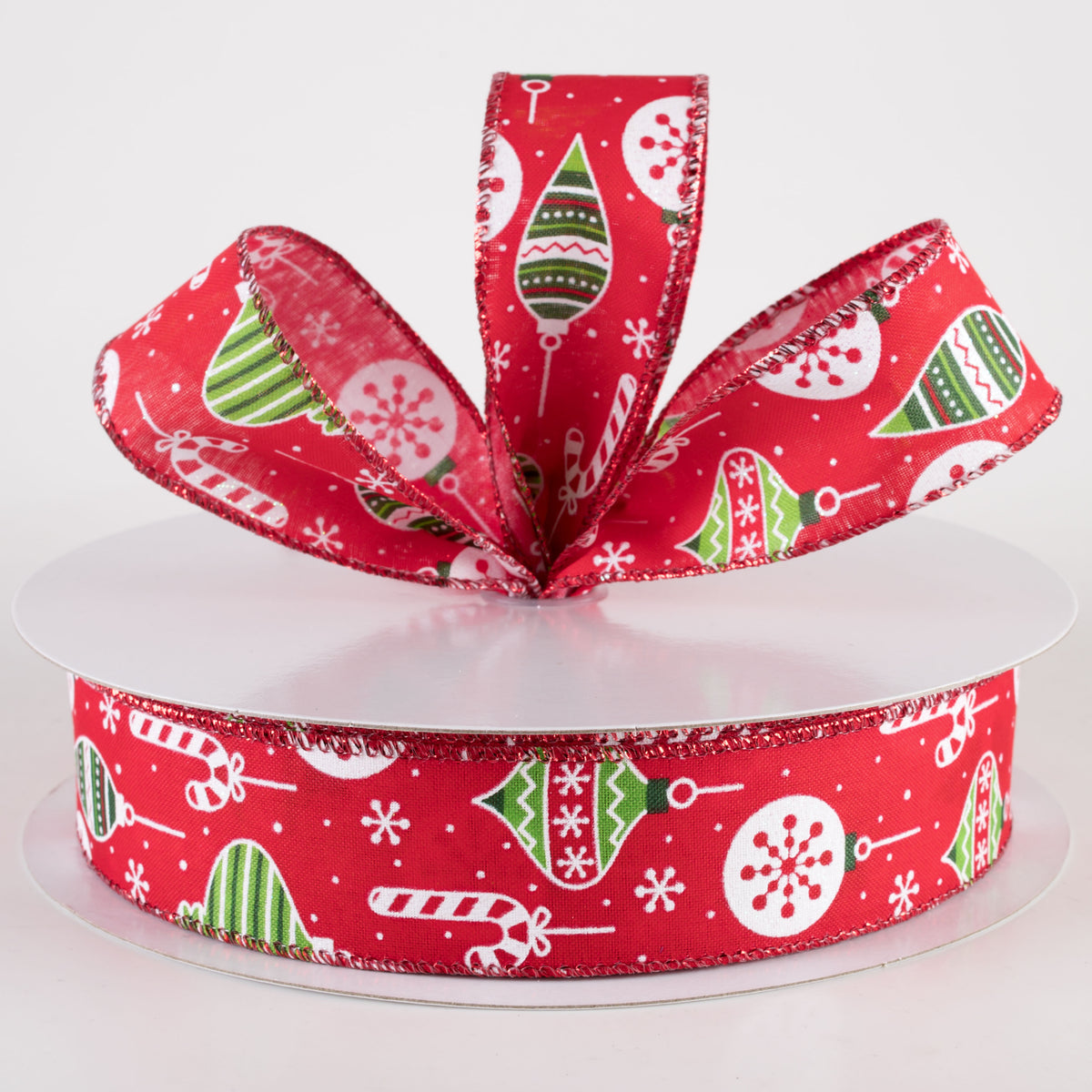 1.5" Hanging Christmas Ornaments Ribbon: Green on Red (50 Yards) Lifestyle Photo