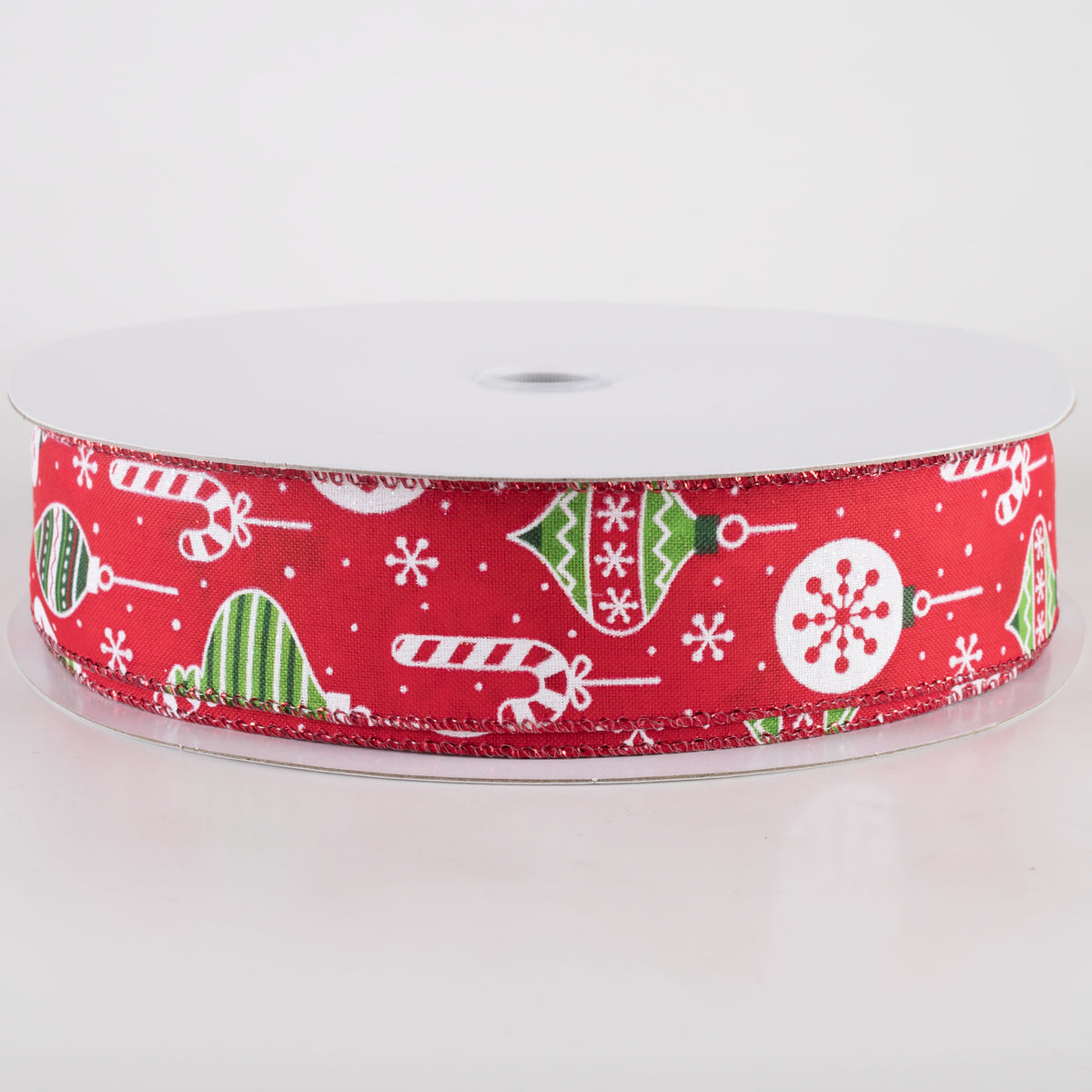 1.5" Hanging Christmas Ornaments Ribbon: Green on Red (50 Yards) Item Number: 871-09-421