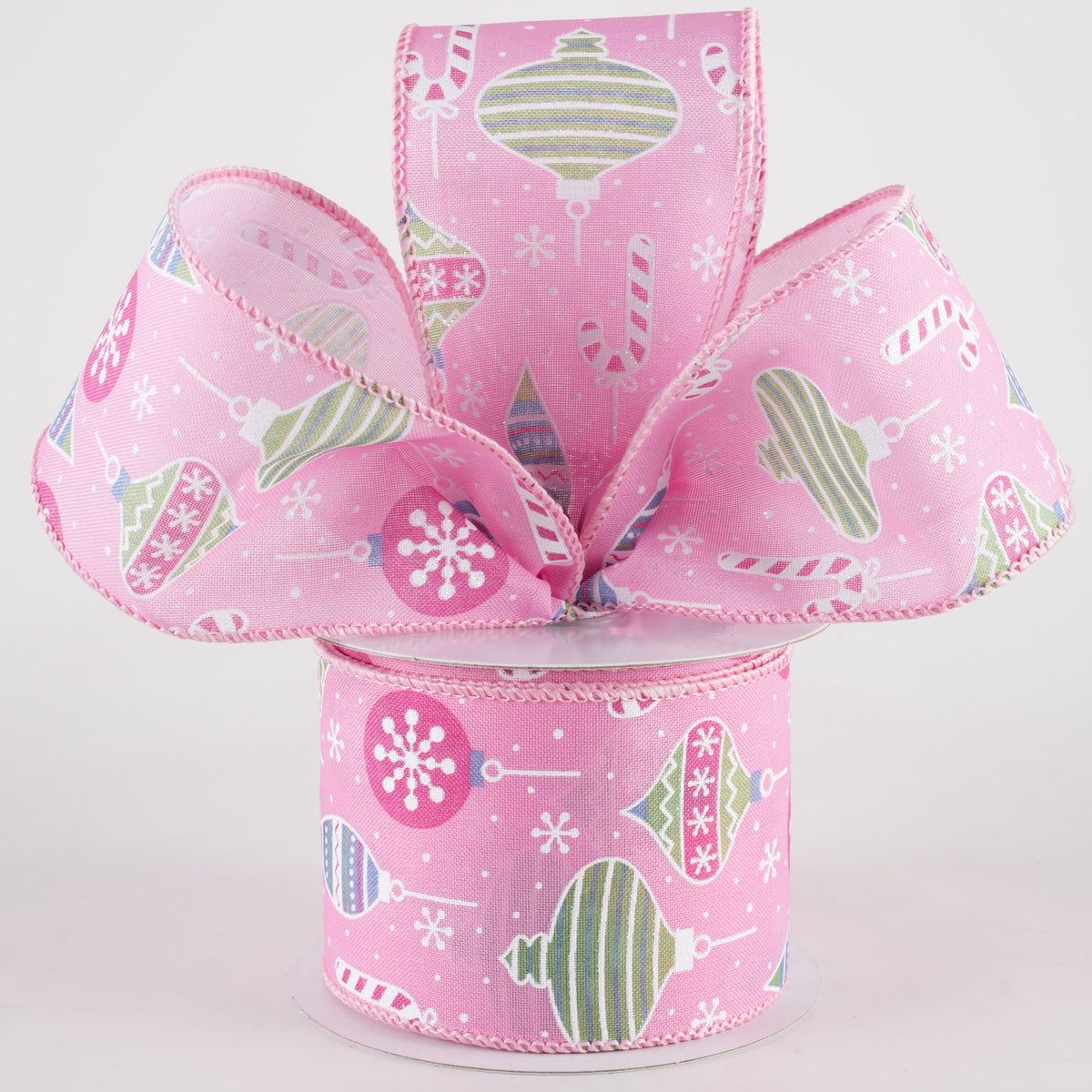 2.5" Hanging Christmas Ornaments Ribbon: Mint on Pink (10 Yards) Lifestyle Photo