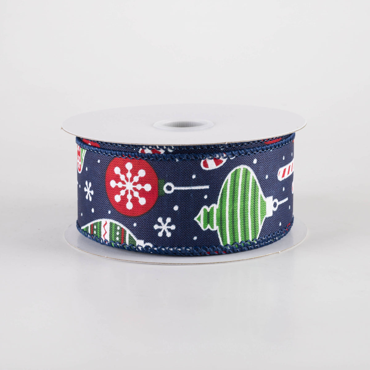 1.5" Hanging Christmas Ornaments Ribbon: Red & Green on Navy (10 Yards) Item Number: 71410-09-27