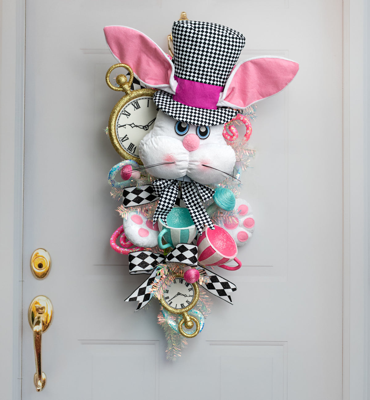 Harlequin Bunny Face & Paws Wreath Decor Kit (3 Pieces) Lifestyle Photo