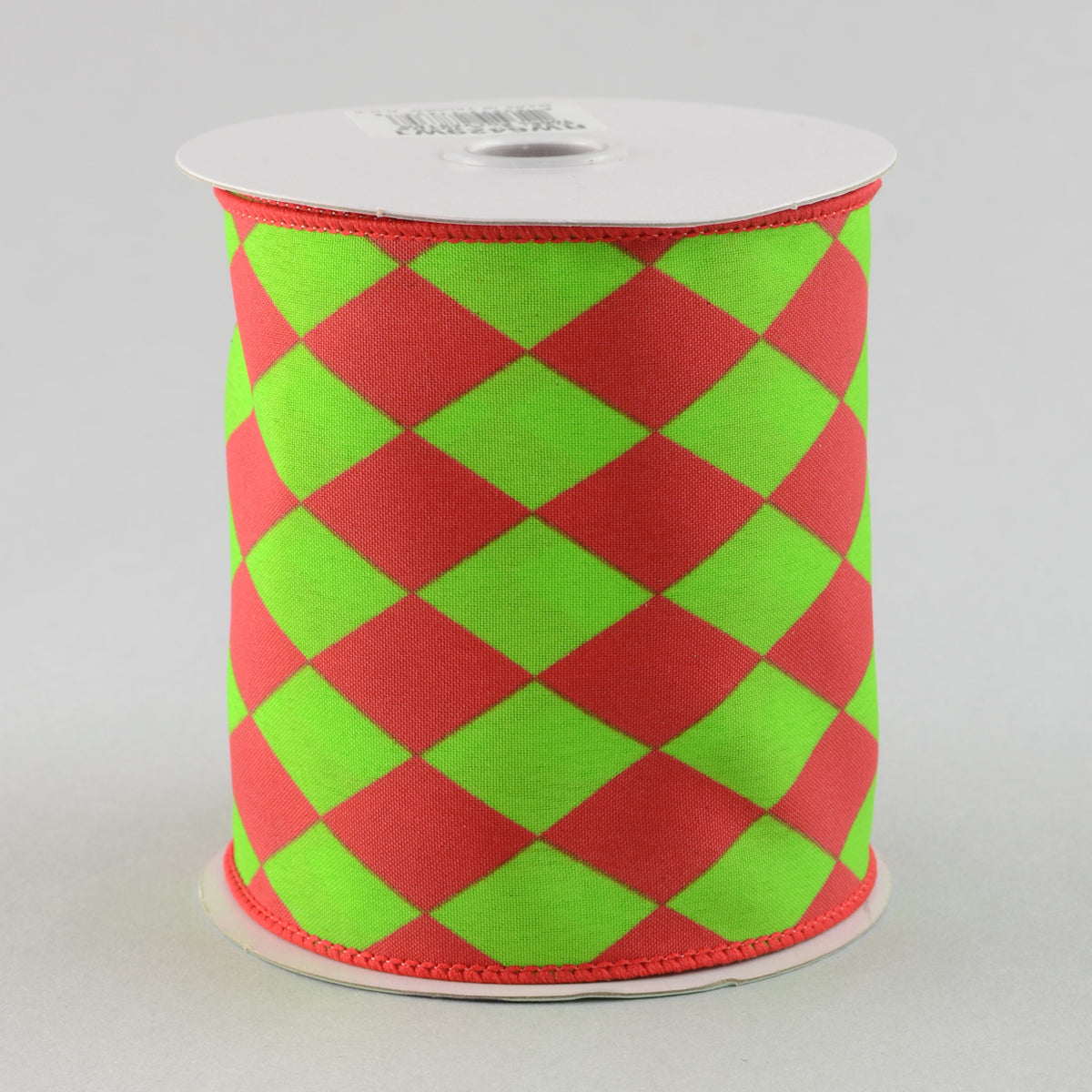4" Harlequin Diamond Ribbon: Lime & Red (10 Yards)