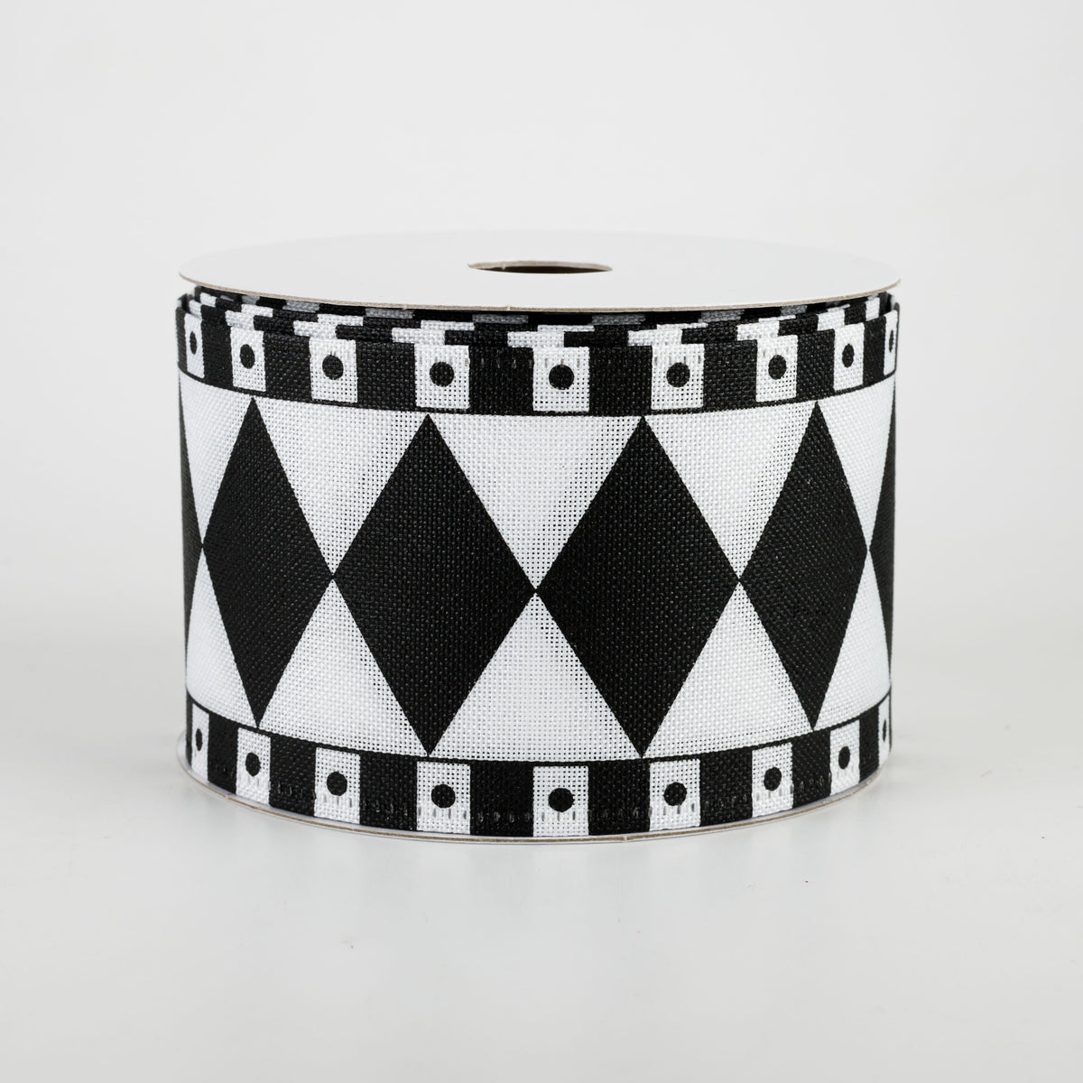 2.5" Harlequin Fun Diamond Ribbon: Black & White (10 Yards)