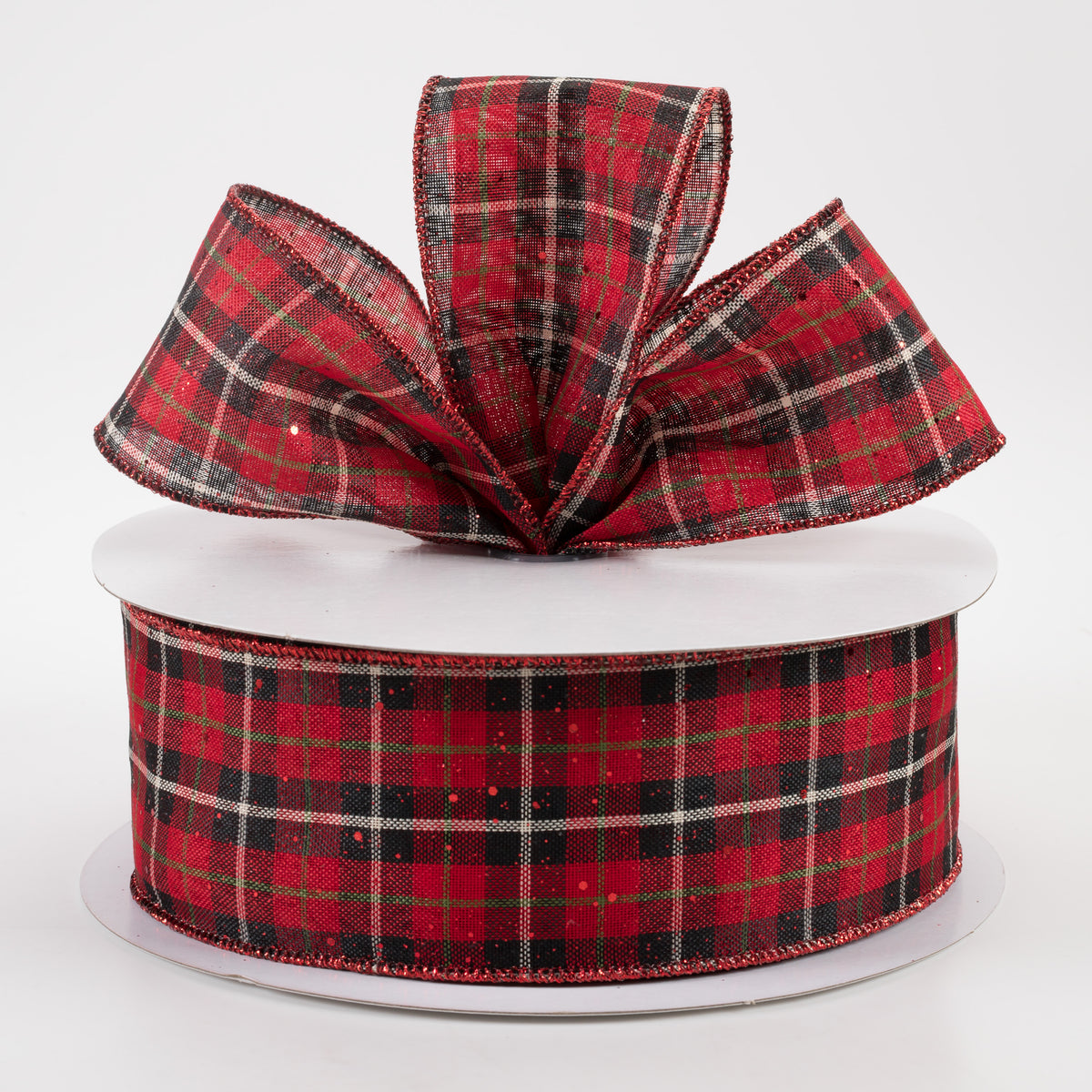 2.5" Hex Glitter Modern Tartan Plaid Ribbon: Red (50 Yards) Lifestyle Photo