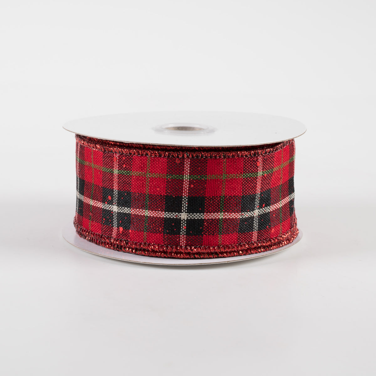 1.5" Hex Glitter Modern Tartan Plaid Ribbon: Red (10 Yards)