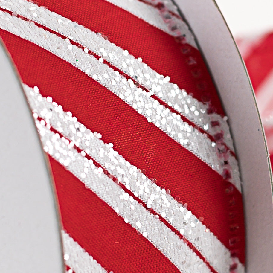 1.5" Hex Glitter Satin Candy Cane Stripes Ribbon (50 Yards) detail photo 3