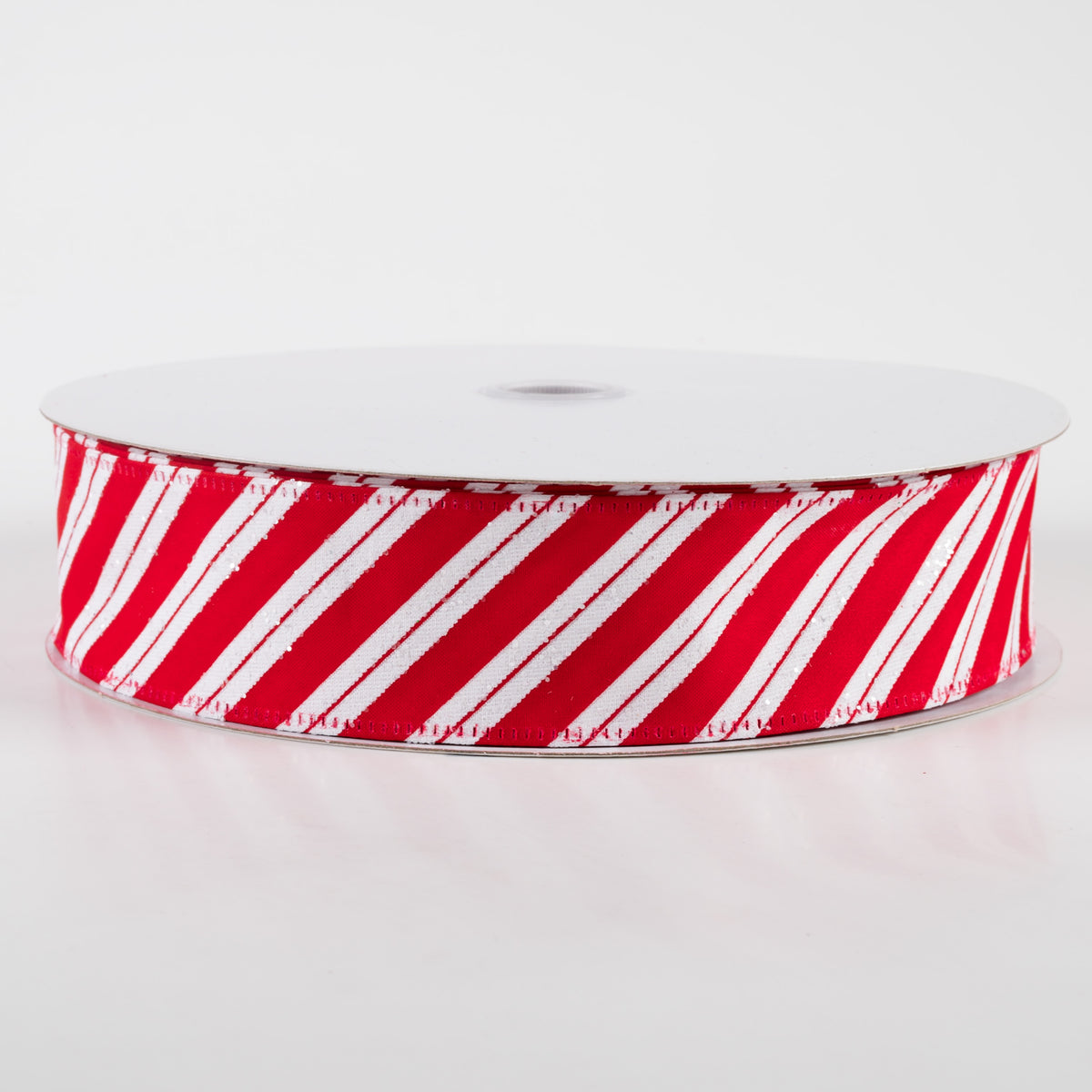 1.5" Hex Glitter Satin Candy Cane Stripes Ribbon (50 Yards)